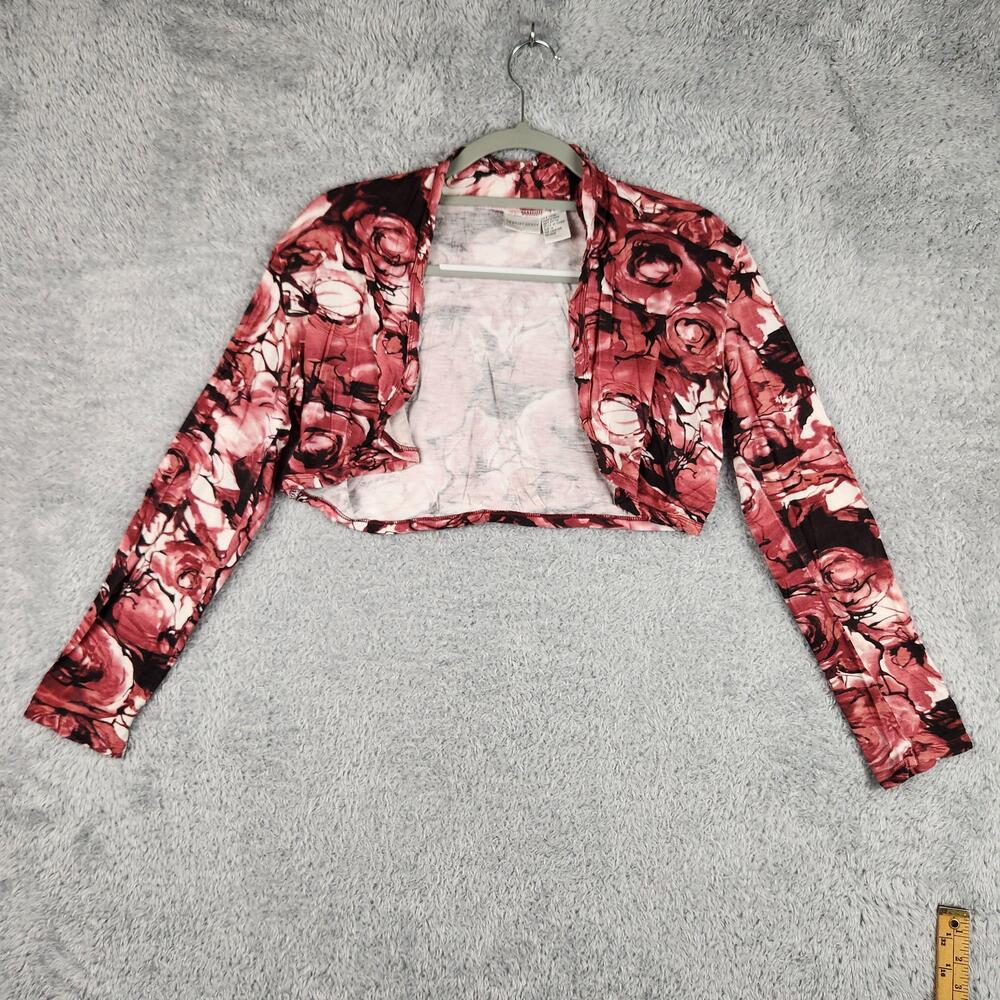 Vintage Newport News Blouse Womens Medium Pink Floral Cropped Shrug Top Y2k Boho